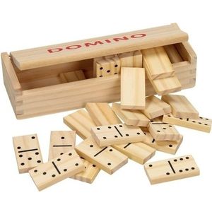 Speelgoed houten domino spel in kistje 28x steentjes - Familiespellen