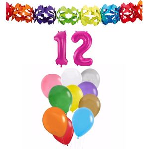 Verjaardag versiering pakket 12 jaar - opblaascijfer/slinger/ballonnen - Feestpakketten