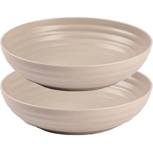 Rond bord/camping - 4x - diep bord - D22 cm - taupe - kunststof - onbreekbaar - Diepe borden