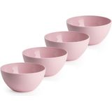 Plasticforte kommetjes/schaaltjes - 4x - dessert/ontbijt - kunststof - D14 x H6 cm - roze - BPA vrij