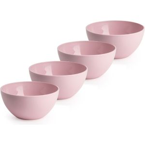 Plasticforte kommetjes/schaaltjes - 4x - dessert/ontbijt - kunststof - D14 x H6 cm - roze - BPA vrij