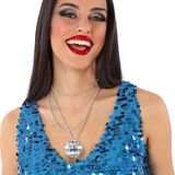 Verkleed sieraden ketting disco spiegelbal - zilver - dames - kunststof - Seventies/Eighties thema - Verkleedketting