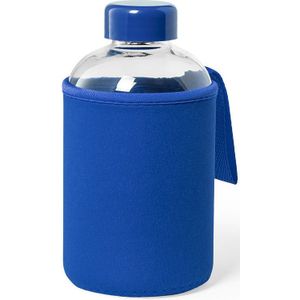 Glazen waterfles/drinkfles met blauwe softshell bescherm hoes 600 ml - Drinkflessen