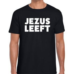 Zwart t-shirt met Jezus leeft bedrukking heren - Feestshirts