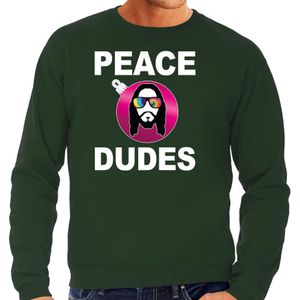 Hippie jezus Kerstbal sweater / Kerst outfit peace dudes groen voor heren - kerst truien