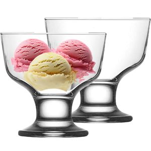 IJcoupes/ijs/dessert serveer schaaltjes - op voet - set 2x stuks - glas - 285 ml - 10 x 10 cm
