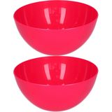 Plasticforte Serveerschaal/saladeschaal - 2x stuks - D23 x H10 cm - kunststof - fuchsia roze