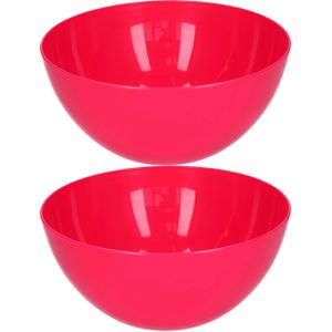 Plasticforte Serveerschaal/saladeschaal - 2x stuks - D23 x H10 cm - kunststof - fuchsia roze