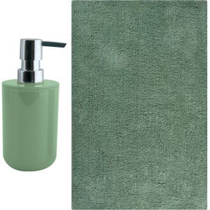 MSV badkamer droogloop mat - Napoli - 45 x 70 cm - met bijpassend zeeppompje - groen