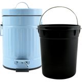 MSV Prullenbak/pedaalemmer - 2x - Industrial - metaal - pastel blauw - 3L - 17 x 26 cm - Badkamer/toilet