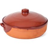 Set van 2x stenen ovenschalen/braadpannen met deksel Salamanca 31 cm en 28 cm - Terracotta ovenschalen/braadpannen