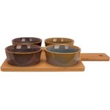 Set van 2x stuks serveerplanken bamboe 31 x 22 cm met 8x luxe hapjes/saus/tapas schaaltjes