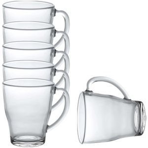 Theeglazen/koffieglazen Cosy - 6x stuks - transparant glas - 350 ml - met handvat - Koffie- en theeglazen