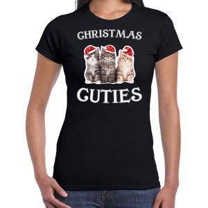 Kitten Kerst t-shirt / outfit Christmas cuties zwart voor dames - kerst t-shirts