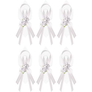 6x Witte corsages met roosjes 9 cm voor bruidsmeisjes/bruidsjonkers en familie - Feestdecoratievoorwerp