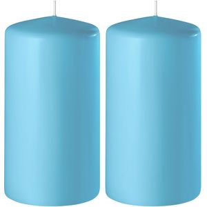 2x Turquoise cilinderkaarsen/stompkaarsen 6 x 8 cm 27 branduren - Geurloze kaarsen turquoise - Woondecoraties