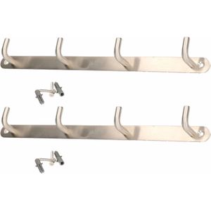 2x Luxe kapstokken / jashaken / wandkapstokken RVS 4x jashaken 3,4 x 31 cm  - Kapstokhaken