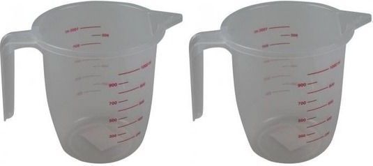 2x Maatbekers 1 liter transparant kunststof - Keuken accessoires en benodigdheden