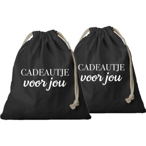 2x Canvas cadeautasje Cadeautje voor jou zwart met koord 25 x 30 cm - cadeauverpakking feest