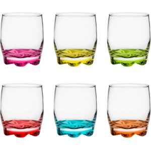 Glasmark Drinkglazen/waterglazen Tumblers - glas - gekleurde basis - 6x stuks - 250 ml
