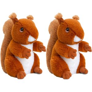 Keel Toys 2x stuks pluche knuffel dier rode eekhoorn 18 cm - Knuffel bosdieren
