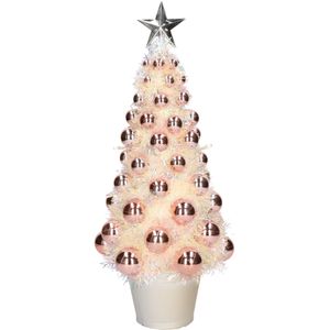 Complete mini kunst kerstboom / kunstboom zalmroze met lichtjes 40 cm - Kunstkerstboom