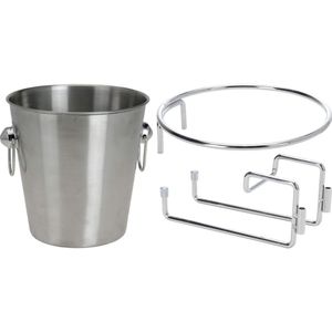 RVS champagnekoeler/ijsemmer met houder voor aanrecht of tafel - 3 liter - 22 x 22 cm