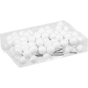 10x Bundeltjes met 8x witte glitter mini kerstballen stekers kunststof 3 cm  - Kerststukjes