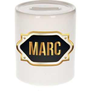 Naam cadeau spaarpot Marc met gouden embleem - Naam spaarpotten