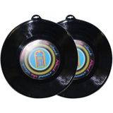 2x Plastic LP grammofoonplaat wanddecoratie 48 cm - Feestdecoratievoorwerp