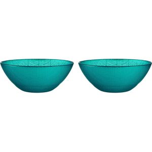 Vivalto Kommetjes/serveer schaaltjes/soepkommen - 2x - Murano - glas - D15 x H6 cm - turquoise blauw - Stapelbaar
