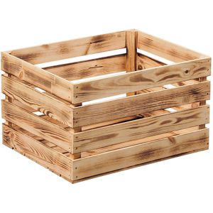 Fruitkisten opslagbox - old look - lichtbruin - hout - L46 x B36 x H28 cm - Opbergkisten