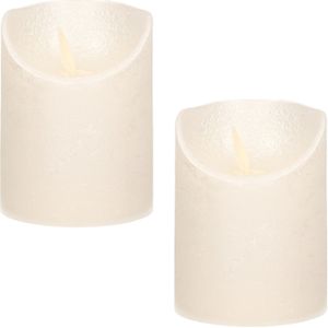 2x Creme parel LED kaarsen / stompkaarsen 10 cm - Luxe kaarsen op batterijen met bewegende vlam