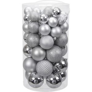 Kerstballen - 60x st - zilver - 4 tot 7 cm - kunststof - kerstversiering - Kerstbal