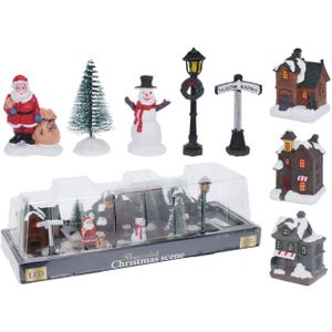 Kerstdorp accessoires - miniatuur figuurtjes en huisjes - 10-delig - Kerstdorpen
