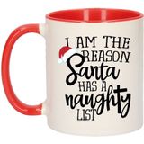 Set van 4x stuks I am the reason Santa has a naughty list koffiemokken rood kerstcadeau 300 ml - Bekers
