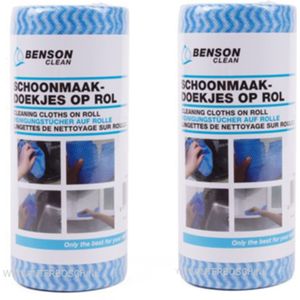 Benson 100x Reinigingsdoekjes / schoonmaakdoekjes op rol - Blauw - Vaatdoekjes