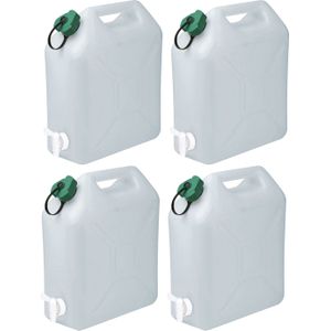 Jerrycan/watertank met kraantje - 4x - 15 liter - voor water - extra sterk kunststof - 32 x 16 x 38c - Jerrycan voor water