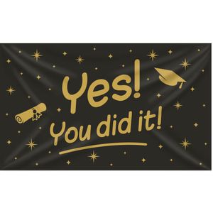 Geslaagd thema party Gevelvlag - binnen/buiten - polyester - zwart/goud - 150 x 90 cm - You did it - Vlaggen