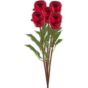 Kunstbloem Roos Bud tak - 5x - 58 cm - rood - Kunst zijdebloemen - Kunstbloemen