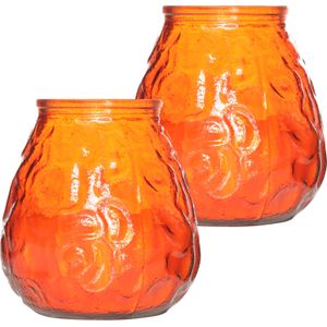 2x Horeca kaarsen oranje in kaarshouder van glas 10 cm brandtijd 40 uur - Waxinelichtjes