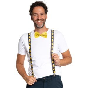 Carnaval verkleedset bretels en strik Oktoberfest - geel - volwassenen/unisex - feestkleding - Verkleedattributen