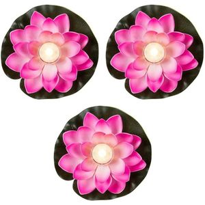 Set van 8x Stuks Roze Waterlelies met LED-licht 13 cm - Kunstbloemen en Vijver Planten