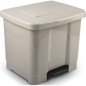 Dubbele/2-vaks afvalemmer/vuilnisemmer/pedaalemmer 35 liter met deksel en pedaal - Taupe - vuilnisbakken/prullenbakken