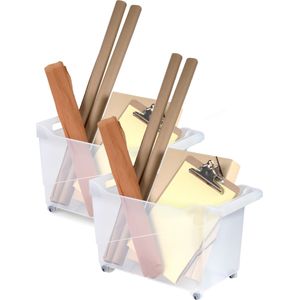 Set van 2x stuks kunststof trolleys transparant op wieltjes L45 x B24 x H27 cm - Voorraad/opberg boxen/bakken