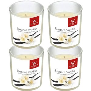 4x Geurkaarsen vanille in glazen houder 25 branduren - Geurkaarsen vanille geur - Woondecoraties