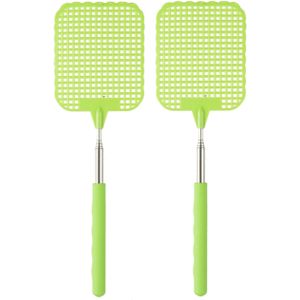 Vliegenmepper compact - 2x - Uitschuifbaar tot 60 cm - groen - Insecten killer - Vliegenmeppers - Ongediertebestrijding