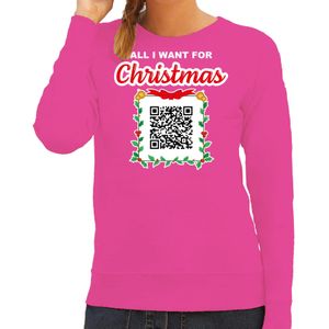 Foute kersttrui/sweater voor dames - QR code - you naked/jij naakt - roze - kerstsweater - kerst truien