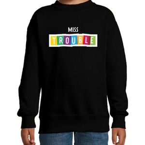 Miss trouble fun tekst sweater zwart kids - Feesttruien