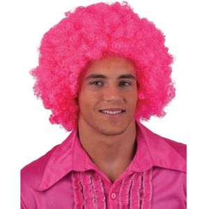 Roze hippie pruik met afro - Verkleedpruiken